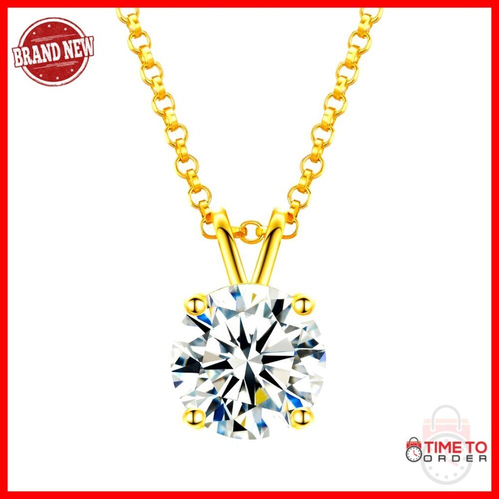Lab Created Moissanite Pendant Necklace 18K Gold Vermeil Sterling Silver Dainty